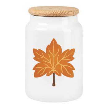Autumn Maple Leaf Silhouette - Cookie Jar with Wooden Lid - white - Front