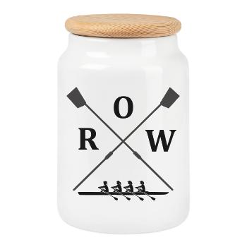 crossed rowing skulls - rudder blades with rowing boat - Cookie Jar with Wooden Lid - white - Front