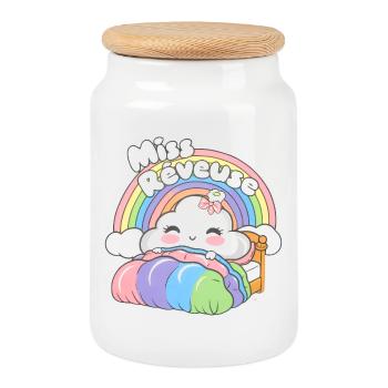 Miss Dreamer, Childhood Poetics and Imagination - Cookie Jar with Wooden Lid - white - Front