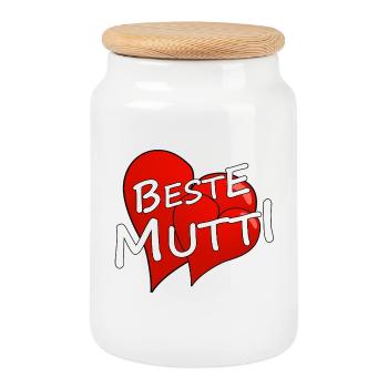 Best Mom - Cookie Jar with Wooden Lid - white - Front