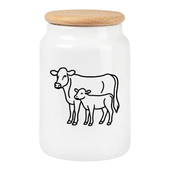 Kuh und Kalb – Minimalistische Linienkunst lineart - Keksdose mit Holzdeckel - Weiß - Vorne