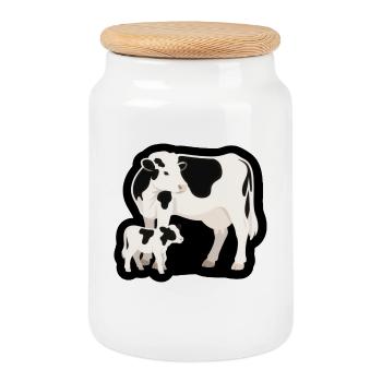 Vache et veau – Noir et blanc avec cœur - Boîte à biscuits avec couvercle en bois - blanc - Devant