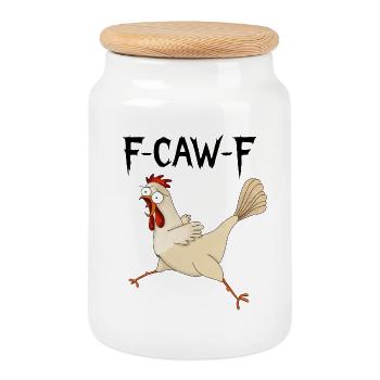 F croaille, F poulet - Boîte à biscuits avec couvercle en bois - blanc - Devant