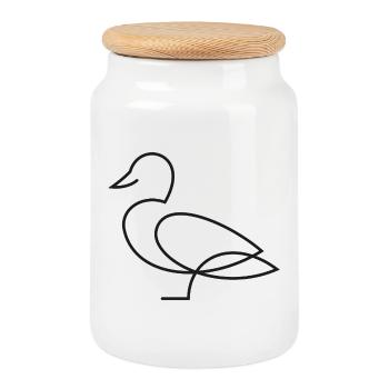 Duck Sketch – Minimalist Animal Motif - Cookie Jar with Wooden Lid - white - Front