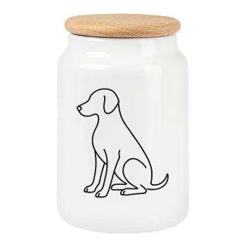 Croquis de chien assis – Motif animalier - Boîte à biscuits avec couvercle en bois - blanc - Devant