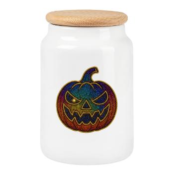 Glitzernder Regenbogen Kürbis zu Halloween - Keksdose mit Holzdeckel - Weiß - Vorne