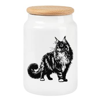 Maine Coon Design – Majestueux et imposant - Boîte à biscuits avec couvercle en bois - blanc - Devant