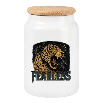 Fearless Leopard Power Design - Cookie Jar with Wooden Lid - white - Front