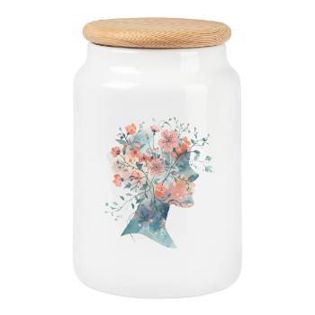 Silhouette de femme élégante avec des fleurs - Aquarelle - Boîte à biscuits avec couvercle en bois - blanc - Devant