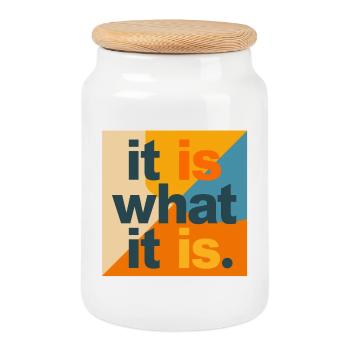 C’est ce que c’est – typo, collage, pop art - Boîte à biscuits avec couvercle en bois - blanc - Devant