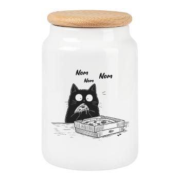 Nom Nom Chat - Boîte à biscuits avec couvercle en bois - blanc - Devant