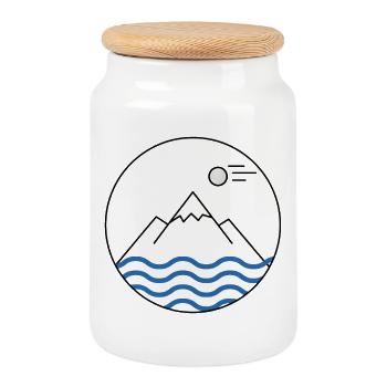 Bergsee Minimal Linienkunst - Keksdose mit Holzdeckel - Weiß - Vorne