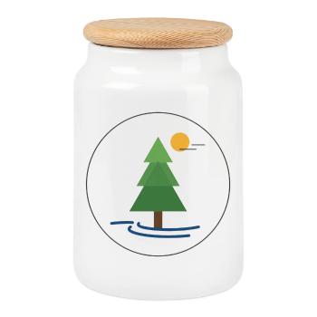 Geometric forest tree with sun - Cookie Jar with Wooden Lid - white - Front