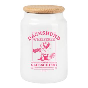 Dachshund_Whisperer_backprint_pink - Boîte à biscuits avec couvercle en bois - blanc - Devant