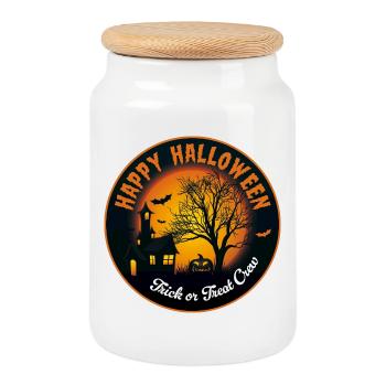 Happy Halloween - Trick or Treat Crew SPOOKY! - Cookie Jar with Wooden Lid - white - Front