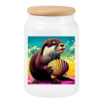Otter - Keksdose mit Holzdeckel - Weiß - Vorne