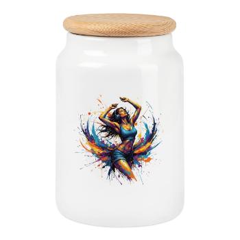 Vibrant_Sound_and_Color_Splash - Cookie Jar with Wooden Lid - white - Front