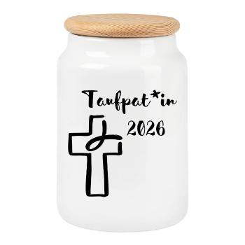 Baptême 2026 parrainage sexe croisement poisson - Boîte à biscuits avec couvercle en bois - blanc - Devant