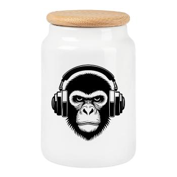 Groove Crowd Look Festival Monkey Head Shirt - Cookie Jar with Wooden Lid - white - Front