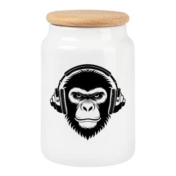 Prime Sound Wave Vibe Monkey Head Shirt - Cookie Jar with Wooden Lid - white - Front