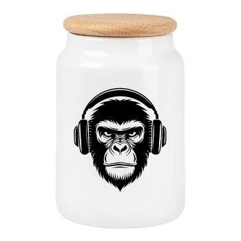 Festival Groove Crowd Mix Monkey Head Shirt - Cookie Jar with Wooden Lid - white - Front