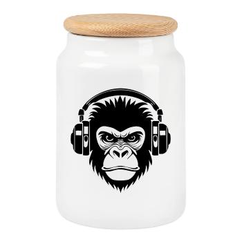 Lignes minimales look tête de singe Art chemise - Boîte à biscuits avec couvercle en bois - blanc - Devant