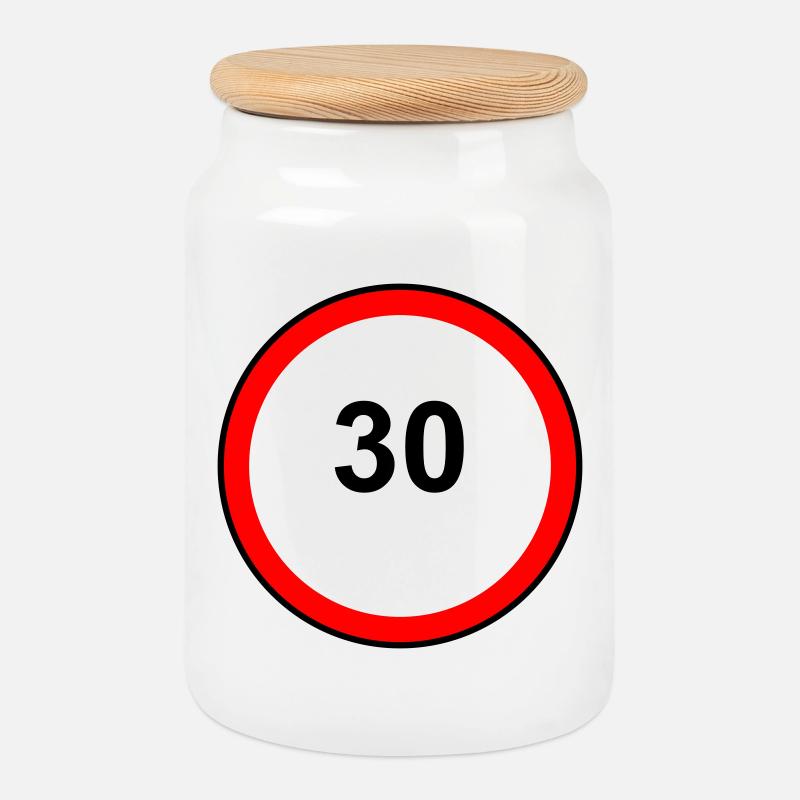 Tempo 30 Sign Pattern - Cookie Jar with Wooden Lid - white