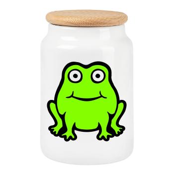 Grenouille Crapaud Sourire Drôle Bande dessinée Heureux Mignon - Boîte à biscuits avec couvercle en bois - blanc - Devant