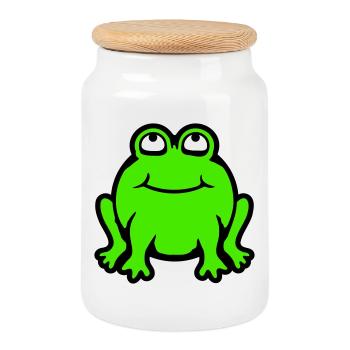 Frog toad smiles funny looks up - Cookie Jar with Wooden Lid - white - Front
