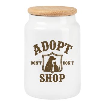 Adopt Don't Shop Dog & Cat Emblem - Cookie Jar with Wooden Lid - white - Front