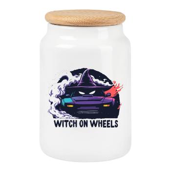 Sorcière sur roues Neon Ride - Boîte à biscuits avec couvercle en bois - blanc - Devant