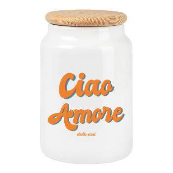 Ciao Amore Typographie rétro - Boîte à biscuits avec couvercle en bois - blanc - Devant