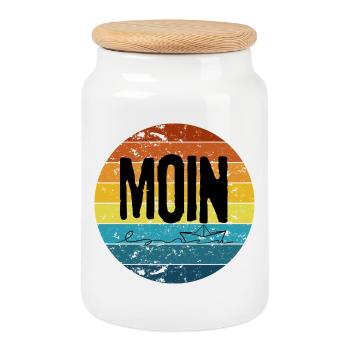 „MOIN Sunset“ – Retro - Keksdose mit Holzdeckel - Weiß - Vorne