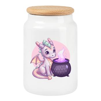 Dragon mignon avec chaudron magique – Fantasy Art - Boîte à biscuits avec couvercle en bois - blanc - Devant