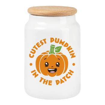La citrouille la plus mignonne du patch - Boîte à biscuits avec couvercle en bois - blanc - Devant