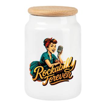 Rockabilly Forever Microphone anthracite des années 50 cadeau - Boîte à biscuits avec couvercle en bois - blanc - Devant