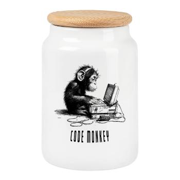 Code Monkay - Boîte à biscuits avec couvercle en bois - blanc - Devant