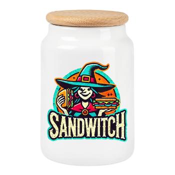Sandwitch Witch Sandwich Halloween - Cookie Jar with Wooden Lid - white - Front