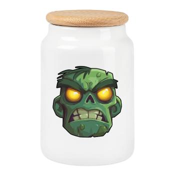 tête de zombie effrayant - Boîte à biscuits avec couvercle en bois - blanc - Devant