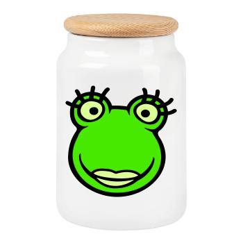 grenouille fille cils jolie femme fille fille - Boîte à biscuits avec couvercle en bois - blanc - Devant