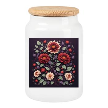 Purple Night Flowers - Cookie Jar with Wooden Lid - white - Front