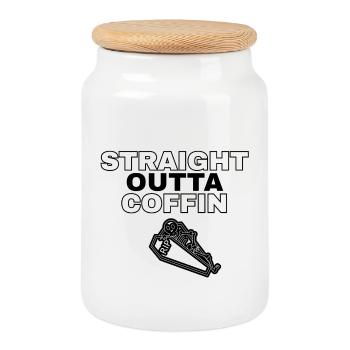 Straight Outta Sarg Skelett Design - Keksdose mit Holzdeckel - Weiß - Vorne