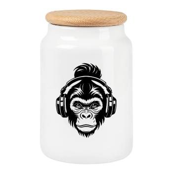 Funky Affenkopf Loop Beat Edition Shirt - Keksdose mit Holzdeckel - Weiß - Vorne