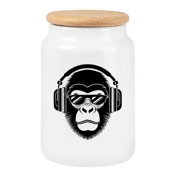Rebellious Monkey Head DJ Grooves Underground Shirt - Cookie Jar with Wooden Lid - white - Front