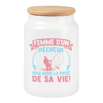 Wife of a fisherman but also the catch of his life - Cookie Jar with Wooden Lid - white - Front