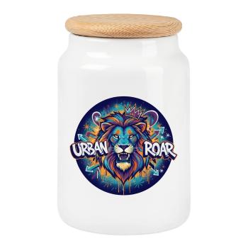 Cercle de graffitis de lion urbain - Boîte à biscuits avec couvercle en bois - blanc - Devant