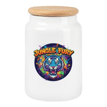 Jungle Fury Tiger Graffiti - Cookie Jar with Wooden Lid - white - Front