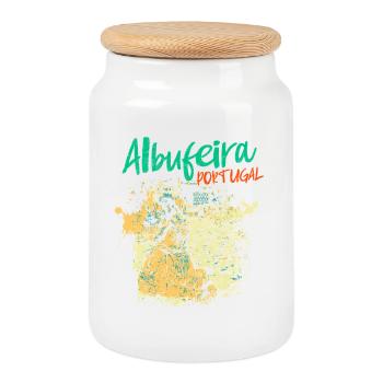 Peneco Albufeira beach illustration Algarve - Cookie Jar with Wooden Lid - white - Front