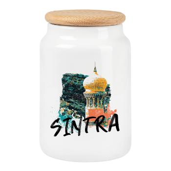 Tour mauresque typique du parc Sintra illustration - Boîte à biscuits avec couvercle en bois - blanc - Devant