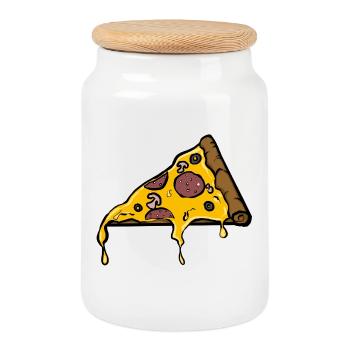 Melting Pepperoni Pizza Slice Illustration - Cookie Jar with Wooden Lid - white - Front